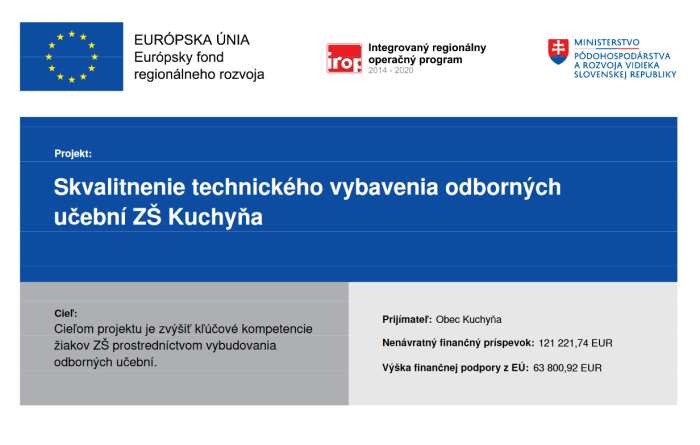 Skvalitnenie technického vybavenia odborných učební ZŠ Kuchyňa